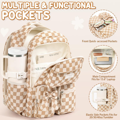 Fimibuke 3-Piece Corduroy Backpack Set for Girls – Lightweight Bow School Bag with Lunch Bag & Pencil Case