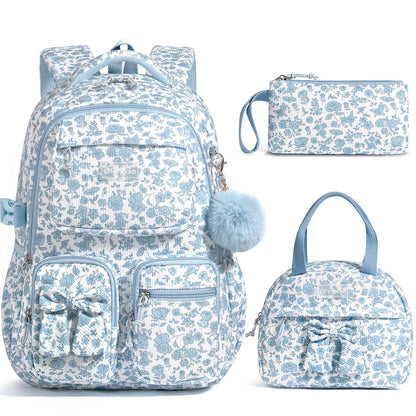Fimibuke 3-Piece Corduroy Backpack Set for Girls – Lightweight Bow School Bag with Lunch Bag & Pencil Case