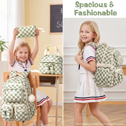 Fimibuke 3-Piece Corduroy Backpack Set for Girls – Lightweight Bow School Bag with Lunch Bag & Pencil Case