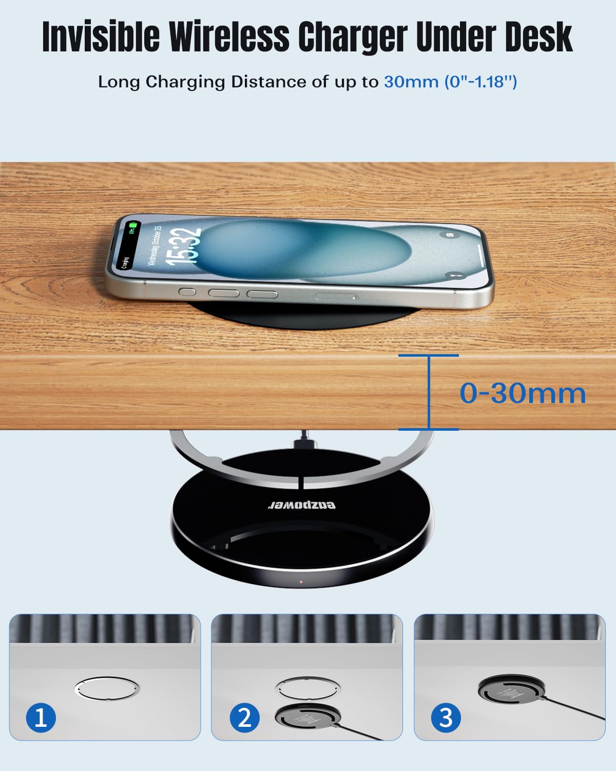 Invisible Wireless Charging Pad – Hidden Under Desk Charger