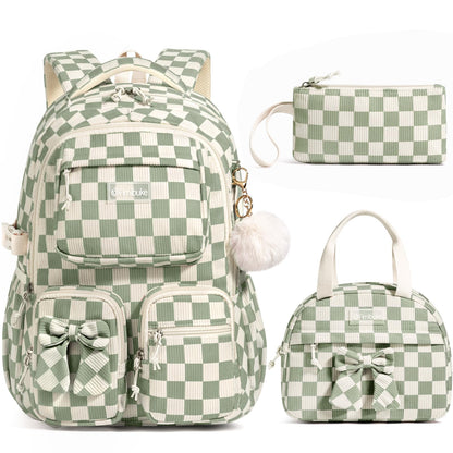 Fimibuke 3-Piece Corduroy Backpack Set for Girls – Lightweight Bow School Bag with Lunch Bag & Pencil Case