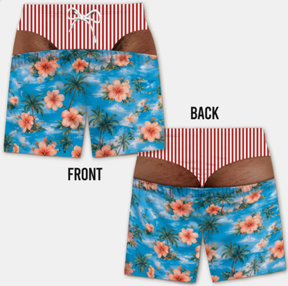 Funny Men’s Optical Illusion Swim Trunks | Novelty Party Board Shorts Gift for Husband Boyfriend