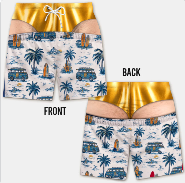 Funny Men’s Optical Illusion Swim Trunks | Novelty Party Board Shorts Gift for Husband Boyfriend