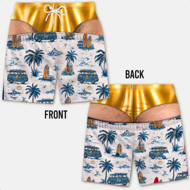Funny Men’s Optical Illusion Swim Trunks | Novelty Party Board Shorts Gift for Husband Boyfriend