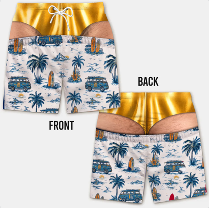 Funny Men’s Optical Illusion Swim Trunks | Novelty Party Board Shorts Gift for Husband Boyfriend