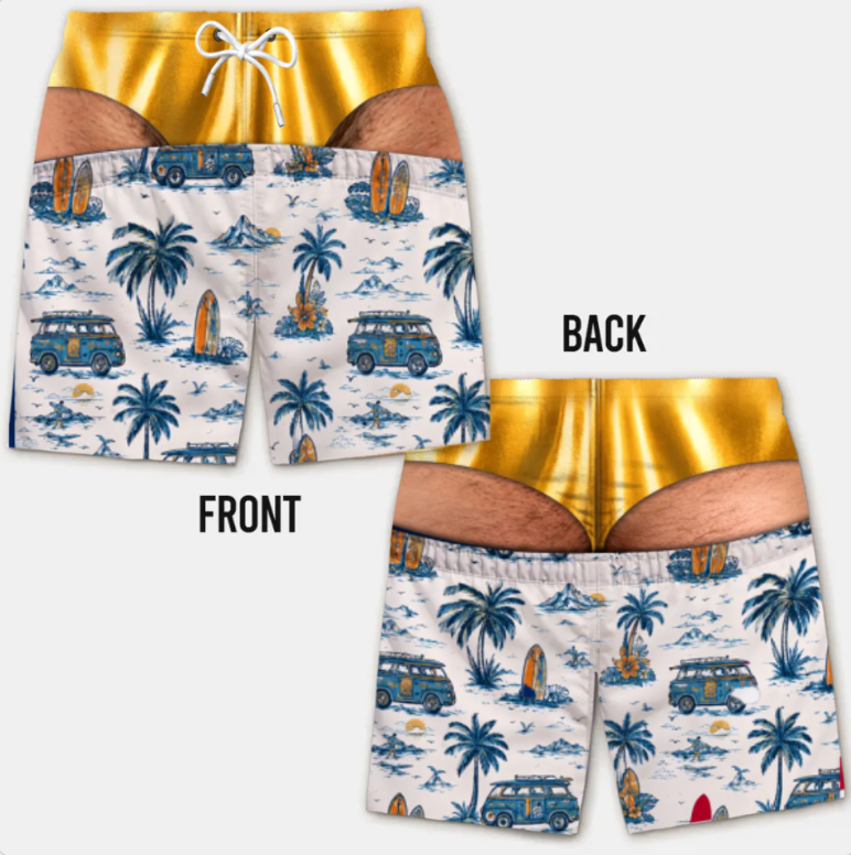 Funny Men’s Optical Illusion Swim Trunks | Novelty Party Board Shorts Gift for Husband Boyfriend
