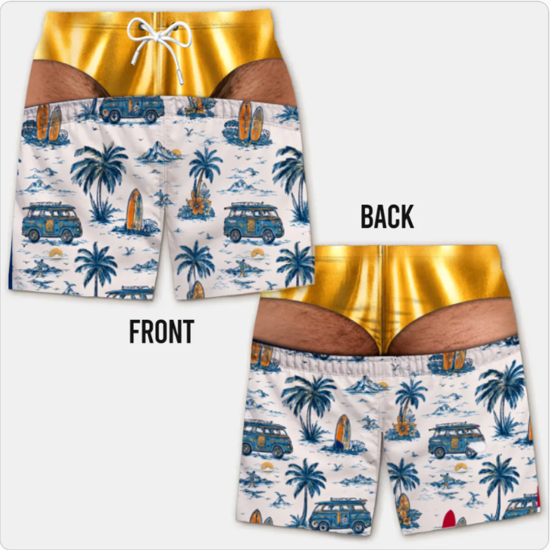 Funny Men’s Optical Illusion Swim Trunks | Novelty Party Board Shorts Gift for Husband Boyfriend
