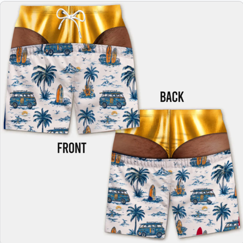 Funny Men’s Optical Illusion Swim Trunks | Novelty Party Board Shorts Gift for Husband Boyfriend