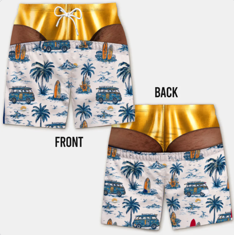 Funny Men’s Optical Illusion Swim Trunks | Novelty Party Board Shorts Gift for Husband Boyfriend