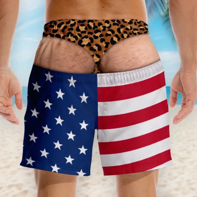 Funny Men’s Optical Illusion Swim Trunks | Novelty Party Board Shorts Gift for Husband Boyfriend