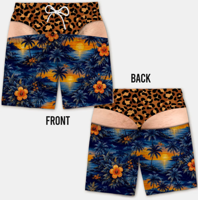 Funny Men’s Optical Illusion Swim Trunks | Novelty Party Board Shorts Gift for Husband Boyfriend