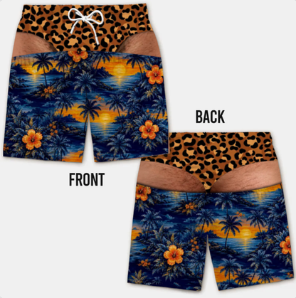 Funny Men’s Optical Illusion Swim Trunks | Novelty Party Board Shorts Gift for Husband Boyfriend