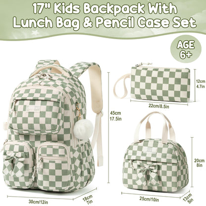 Fimibuke 3-Piece Corduroy Backpack Set for Girls – Lightweight Bow School Bag with Lunch Bag & Pencil Case