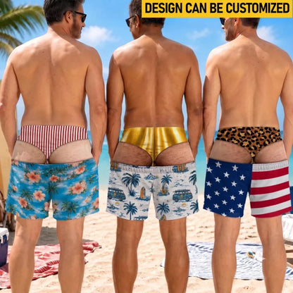 Funny Men’s Optical Illusion Swim Trunks | Novelty Party Board Shorts Gift for Husband Boyfriend